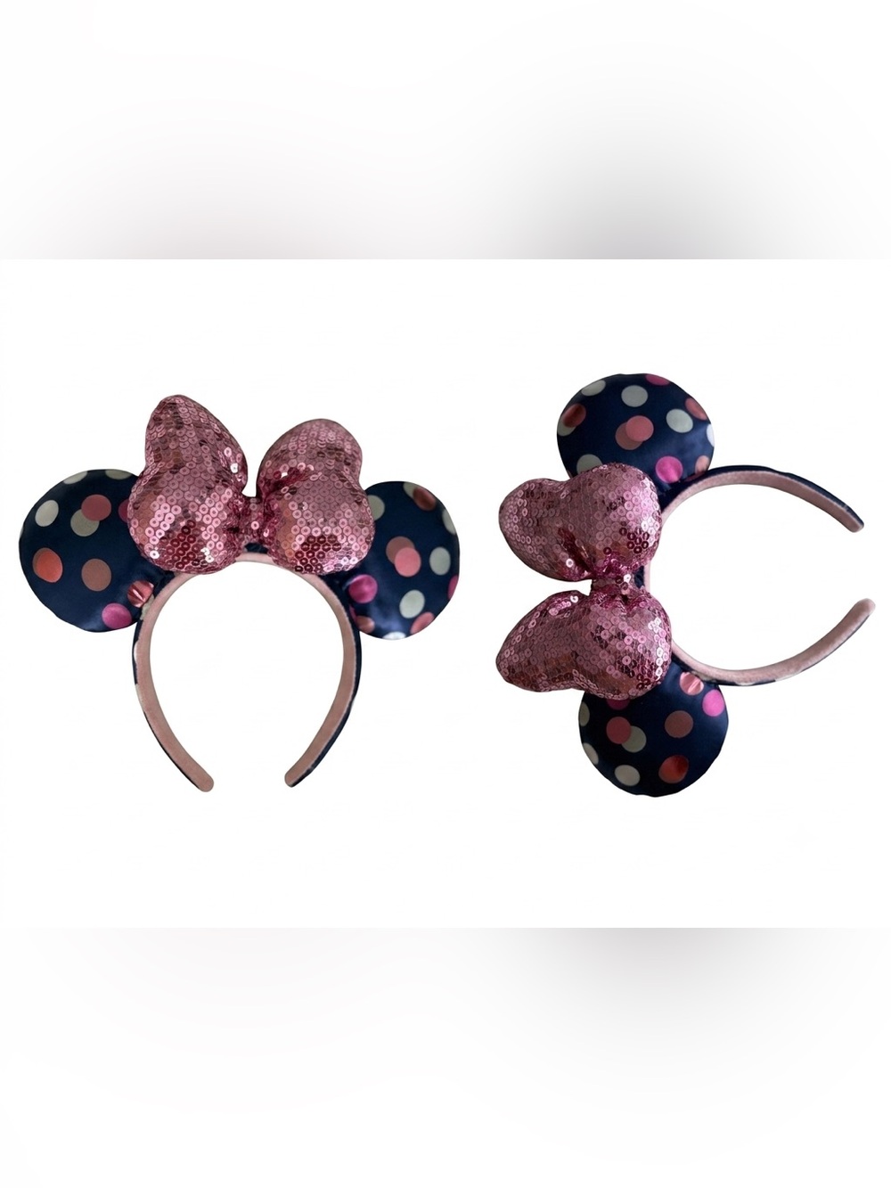 Disney Polka Dot Minnie Ears Headband with Pink Sequin Bow